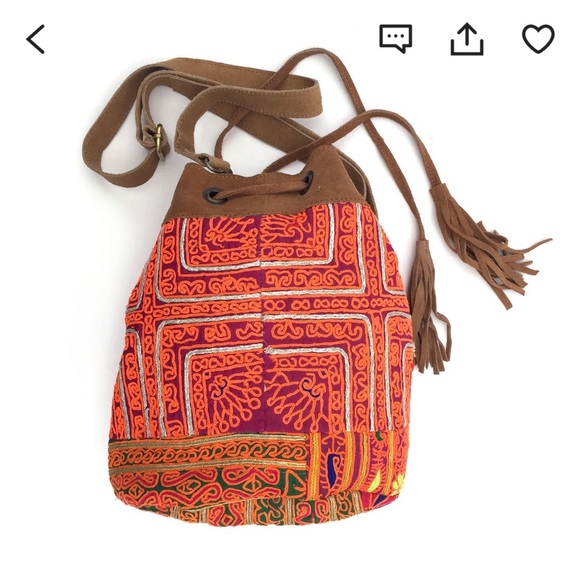 Beautiful boho embroidered pouch bucket bag made by artisan - Picture 7 of 7